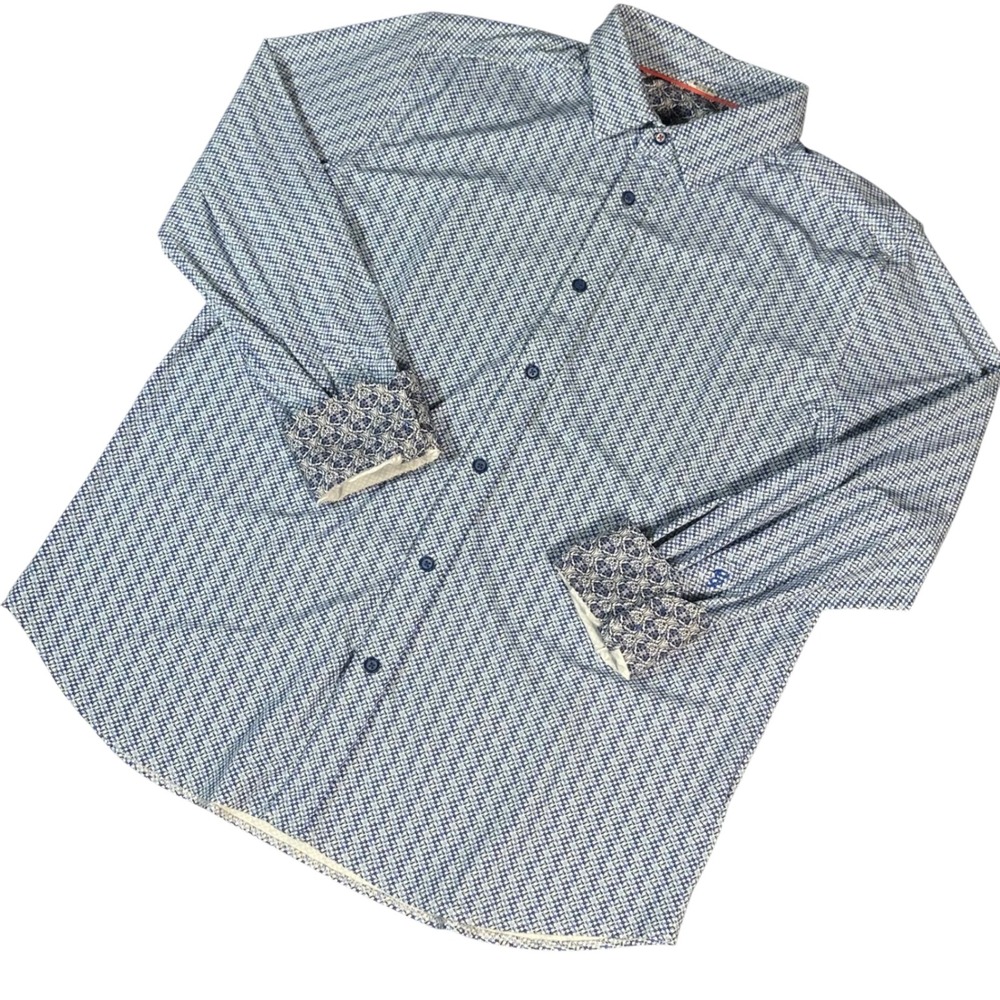 Robert Graham Button Down Mens XL Blue Geometric Performance Stretch Long Sleeve